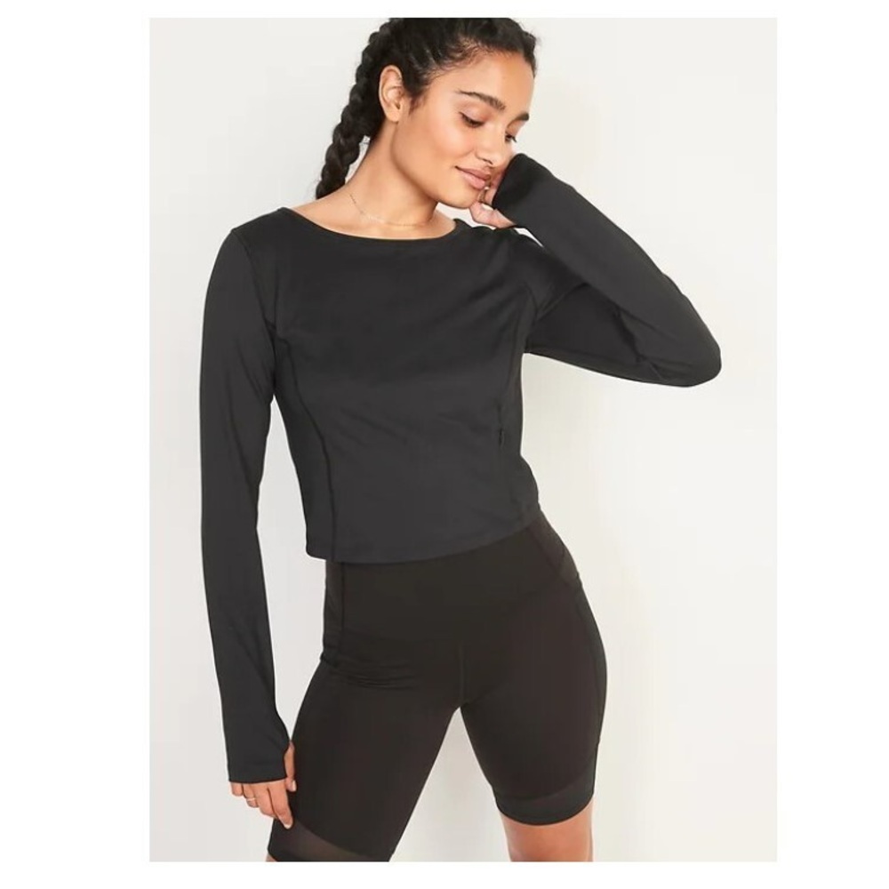 NWT Old Navy Brown Activewear PowerSoft Long Sleeve Cropped Top XS